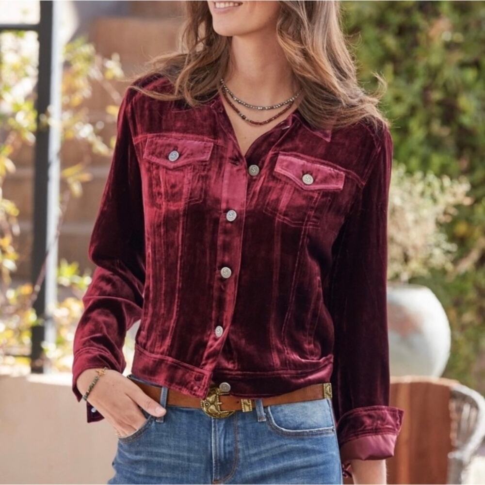 Sundance Wren II Velvet Jacket Maroon Red Burgundy Fall Winter Holiday Rich S - Picture 2 of 6